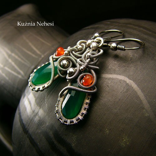 Kolczyki Dragons Green - Onyks Karneol ...  Kuźnia Nehesi