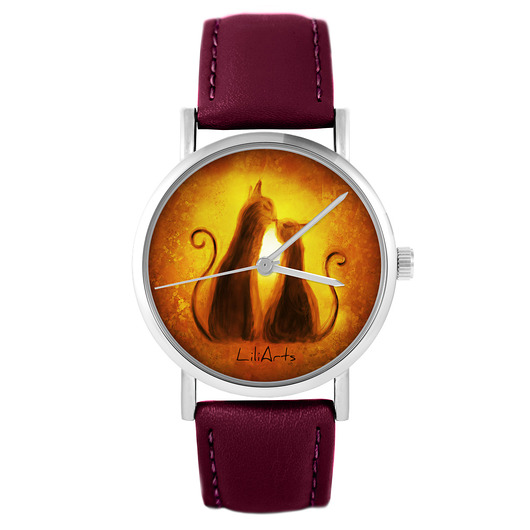 zegarki unisex Zegarek - Kotki - skórzany, burgund