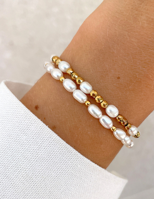 bransoletki z kamieni naturalnych Bransoletki na gumce - perły Bella z hematytem