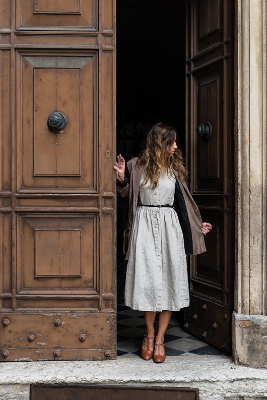 czółenka damskie BALERINY RETRO NA OBCASIE KONIAKOWY BRĄz