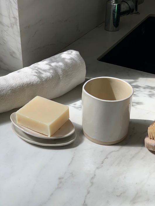 mydelniczki Ceramiczny Zestaw Łazienkowy z Owalną Mydelniczką Perłowa Biała