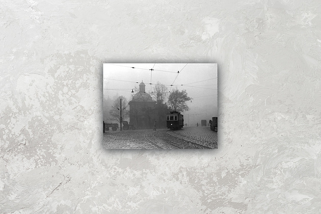 fotografia Plakat Vintage Prostokąt - Tramwaj przy kościele Św. Wojciecha