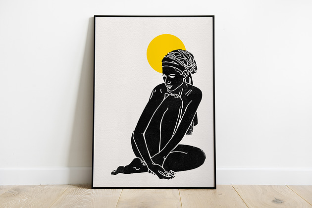 Grafika w stylu "Woodblock", papier 100% bawełna Pas De LArt