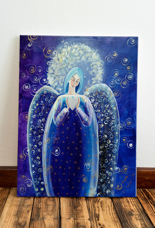 Anioł z serduszkiem. Niebieski. Giclee 4mara Marina Czajkowska