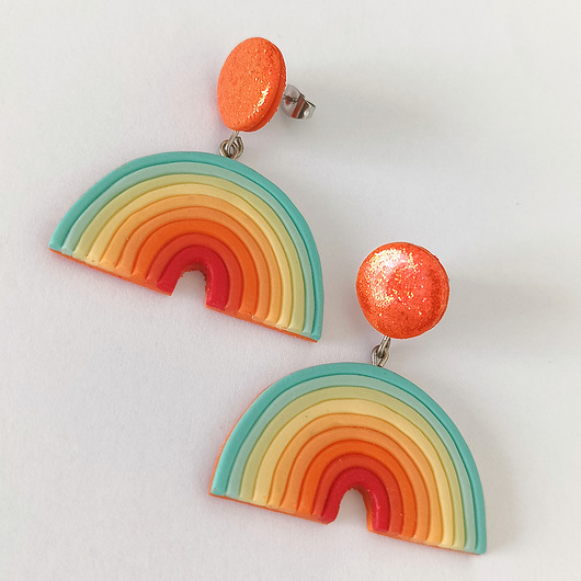 kolczyki z masy plastycznej Kolorowe kolczyki retro tęcza