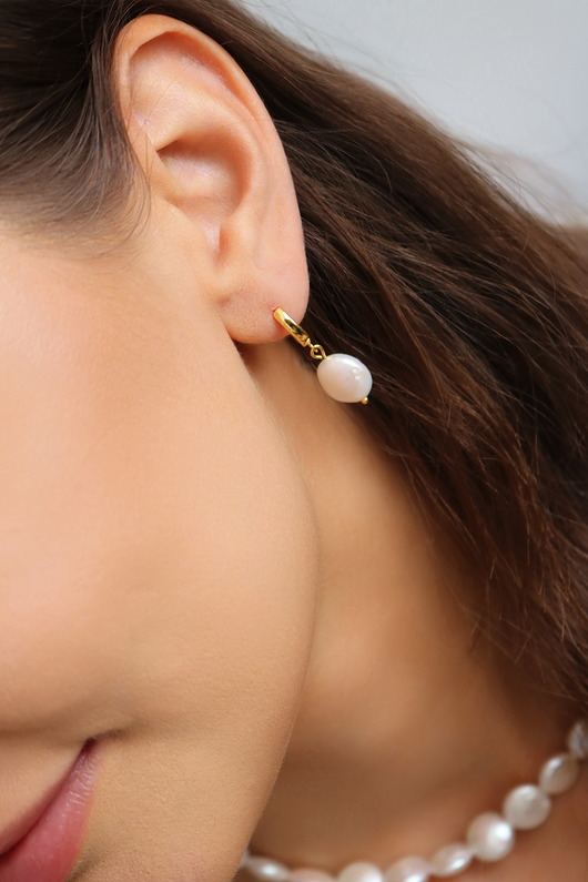 kolczyki pozłacane Kolczyki kreolki z perłami naturalnymi srebro 925 pozłacane