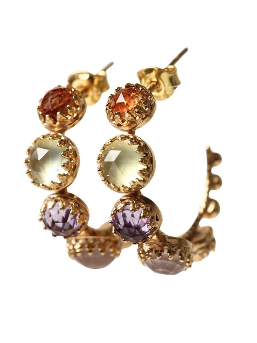 kolczyki pozłacane Złote kolczyki kółka z kamieniami szlachetnymi