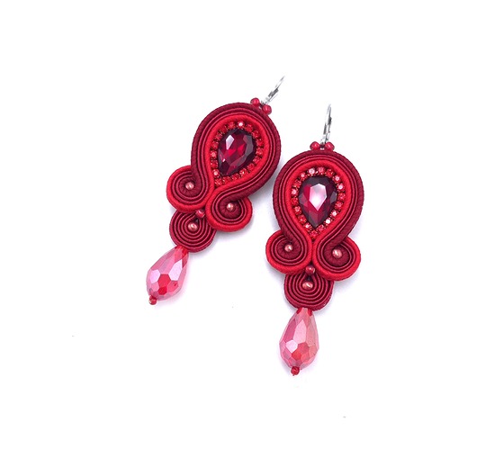 kolczyki soutache Kolczyki sutasz czerwone klasyczne z kryształkiem Ana