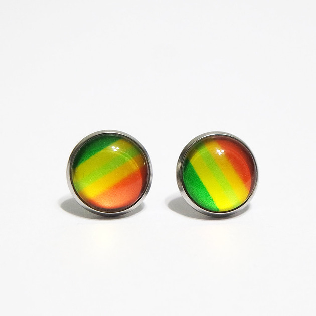 kolczyki szklane Kolczyki - Pasy, żółte, zielone, pomarańczowe