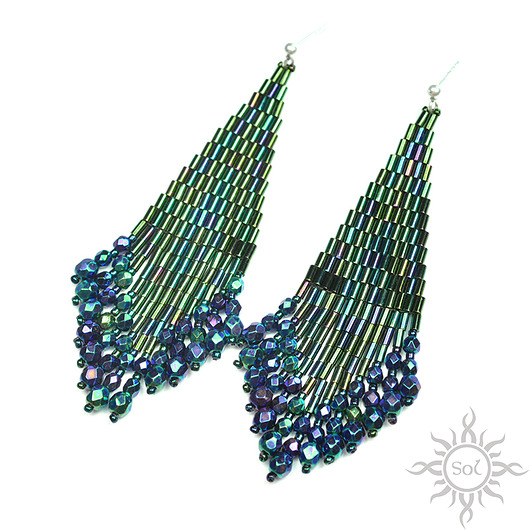 kolczyki szklane Vuenti, zielononiebieskie "indiańskie" kolczyki, beading