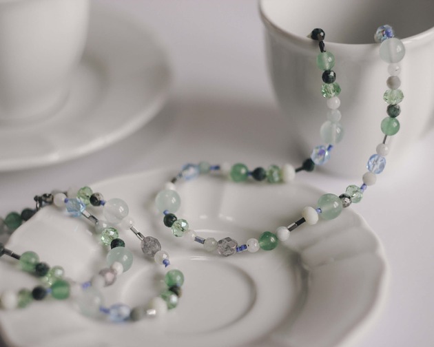 chokery Naszyjnik koralikowy "Lawendowa matcha"