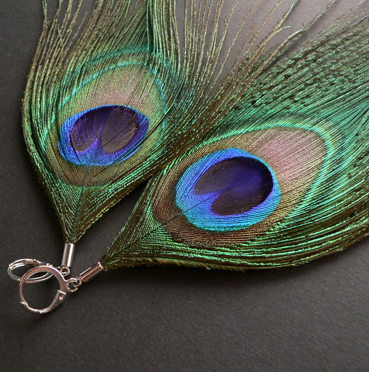 kolczyki z piórami Pawie pióra