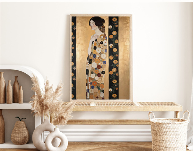 plakaty PLAKAT Gustav Klimt, portret obraz kobieta kwiaty