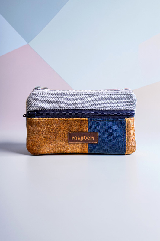 portfele damskie Szaro-miodowo-granatowy portfel