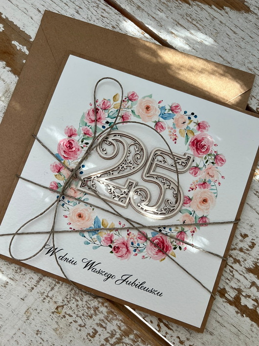 kartki scrapbooking Ręcznie robiona kartka życzenia z okazji 25. rocznicy ślubu