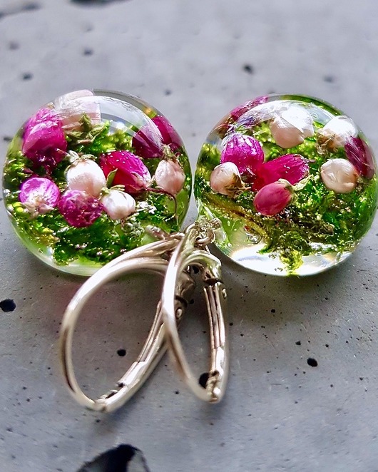 Kolczyki srebrne z mchem i wrzosem Grol Jewellery