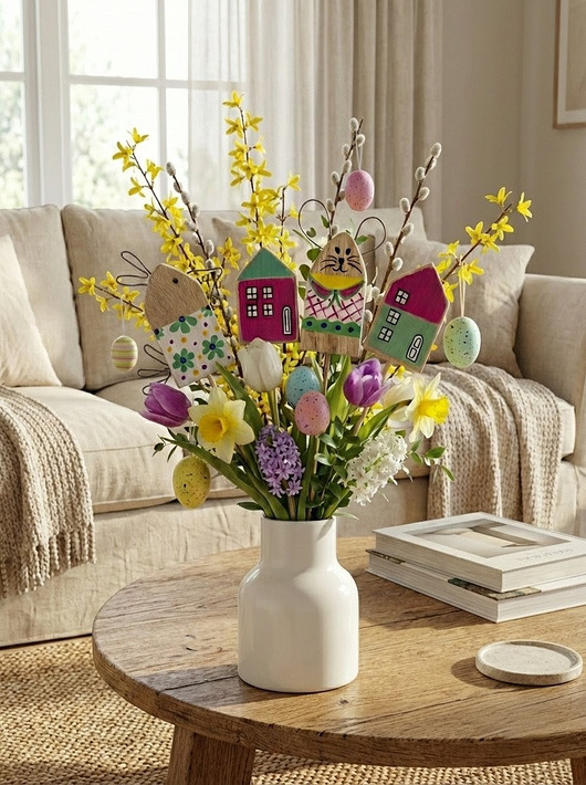 ozdoby wielkanocne Zestaw Wielkanocny Drewniane Ozdoby  na piku w Stylu Skandynawskim