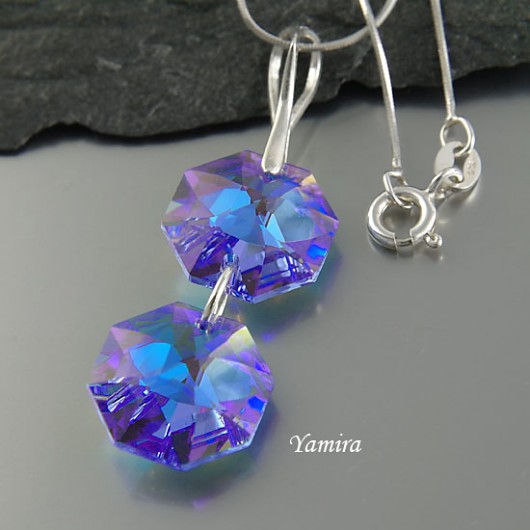 kryształ Swarovski duo Octagon Sapphire Blue AB wisiorek yamira