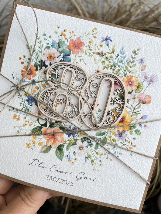 kartki scrapbooking Wyjątkowa ręcznie robiona kartka życzenia na 80 urodziny