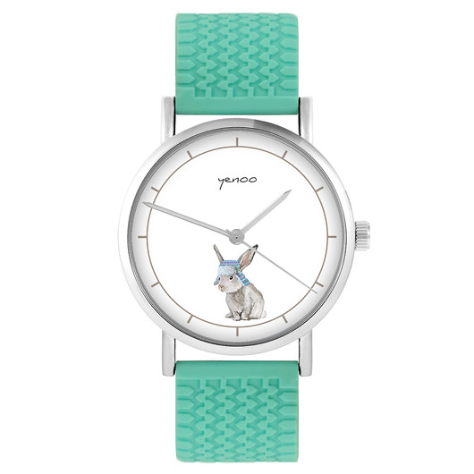 zegarki damskie Zegarek - Zajączek - silikonowy, turkus