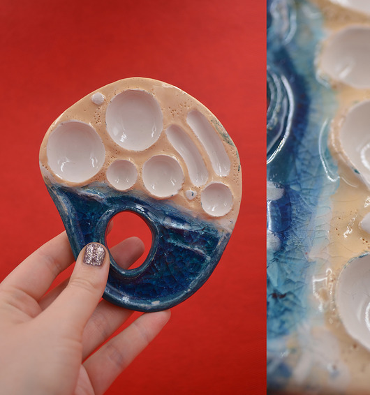 akcesoria różne Ceramiczna paletka do farb, ze szkłem. Plaża