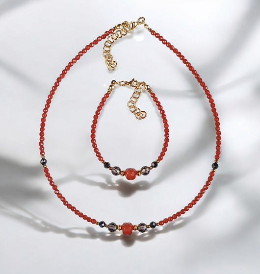 komplet biżuterii RAZEM TANIEJ! komplet jesienny : karneol, kwarc dymny, czarny turmalin