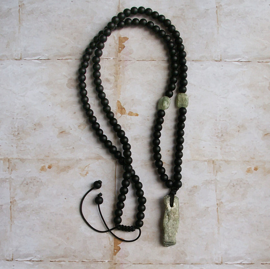 biżuteria męska S A L E : UNIKAT: kyanit zielony, onyks - naszyjnik męski / unisex