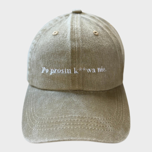czapki damskie Czapka z daszkiem beżowa z haftem "Po prostu k**wa nie."