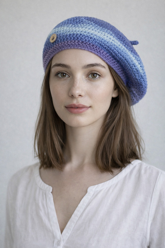 czapki damskie Wiosenny beret damski z antenką ręcznie robiony bawełna one size