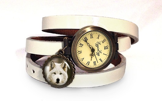 zegarki damskie Skórzany zegarek Biały wilk - 0732