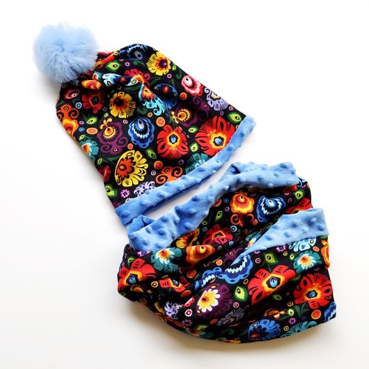 czapki damskie Dwustronny komplet _ czapka BEANIE i komin_FOLK