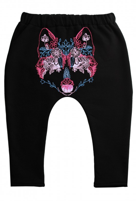  Spodenki Czarne - Flower Anima z haftem Wolf nonino