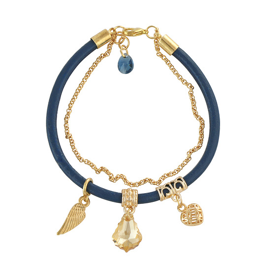 Natural, navy blue leather with pendants Lavoga