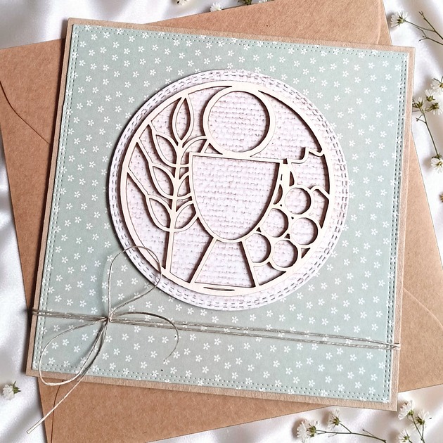 kartki na komunię Kartka komunijna uniwersalna 2026 : pastelowa zieleń