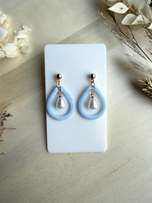 kolczyki z masy plastycznej Kolczyki Krople Frame  z perłą - błękitne LIMITED