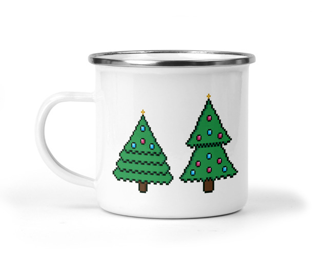 kubki Świąteczny kubek metalowy pikselowe choinki