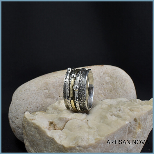 pierścionki srebrne Antystresowy Pierścionek Obrączka ze Srebra i Złota. Rozmiar17,5