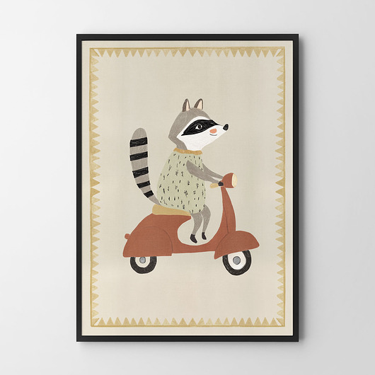 obrazy i plakaty do pokoju dziecięcego Szopik na skuterze - plakat dziecięcy