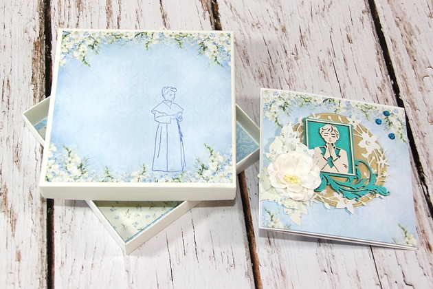 kartki scrapbooking Kartka w pudełku na Komunię