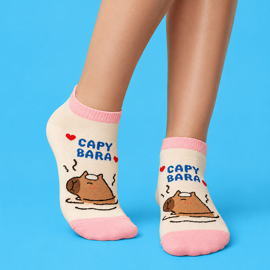 skarpetki damskie Skarpetki Kapibara damskie różowe krótkie bawełna CandySox 36-41