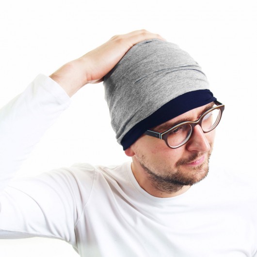 czapki damskie DWUSTRONNA CZAPKA dwukolorowa beanie granatowa