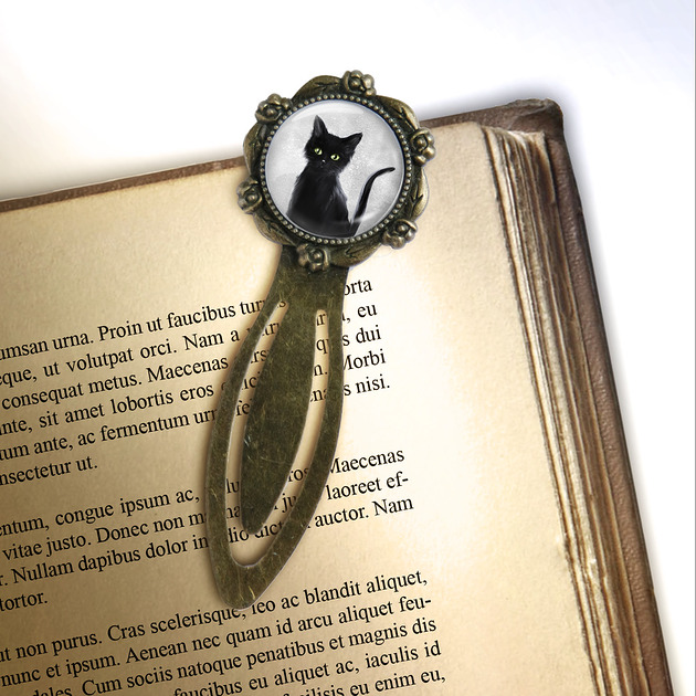 zakładki do książek Zakładka do książki - Czarny kot - klips, brąz