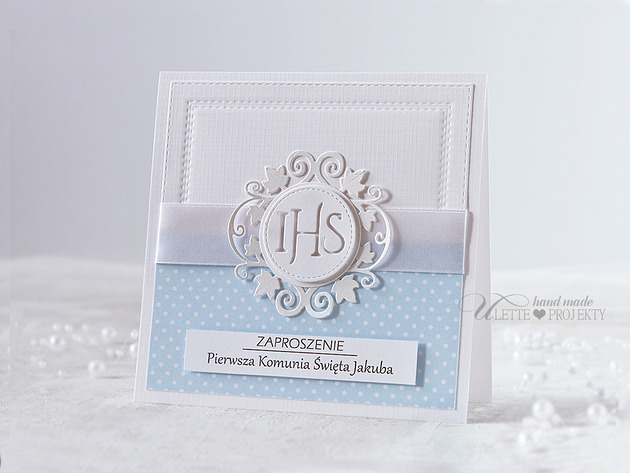 zaproszenia na komunię Zaproszenie na Komunię niebieskie kropeczki