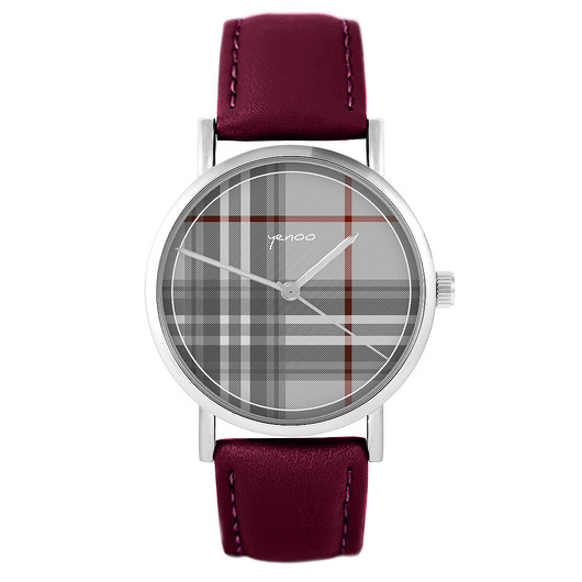 zegarki różne Zegarek - Szkocka krata - skórzany, burgund