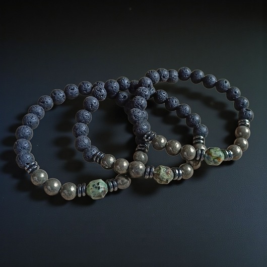 biżuteria męska Turkus afrykański, piryt, lawa : męska bransoletka