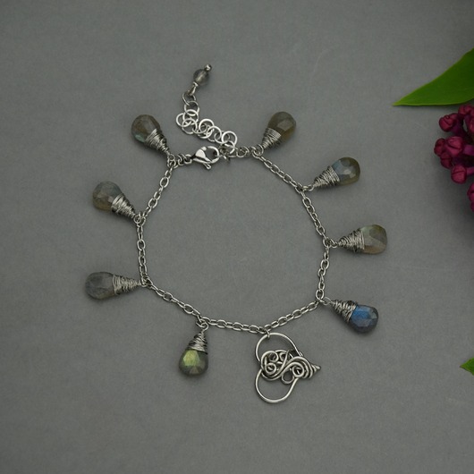 bransoletki wire wrapping Bransoletka regulowana serce kolorowe labradoryty wire wrapping