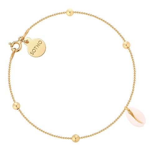 bransoletki złote Złota bransoletka z kuleczkami i muszelką