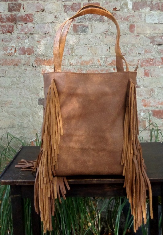 Boho bag skórzana torba z frędzlami Łagoda
