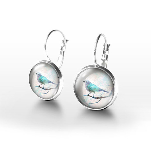 kolczyki szklane Kolczyki - Ptaszek turkusowy