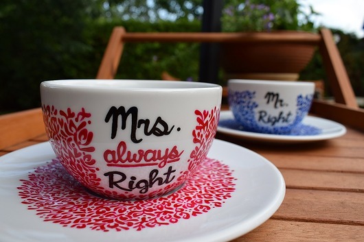 RĘCZNIE MALOWANE FILIŻANKI MRS & MR RIGHT 2X350  Ceramika Ciepliki